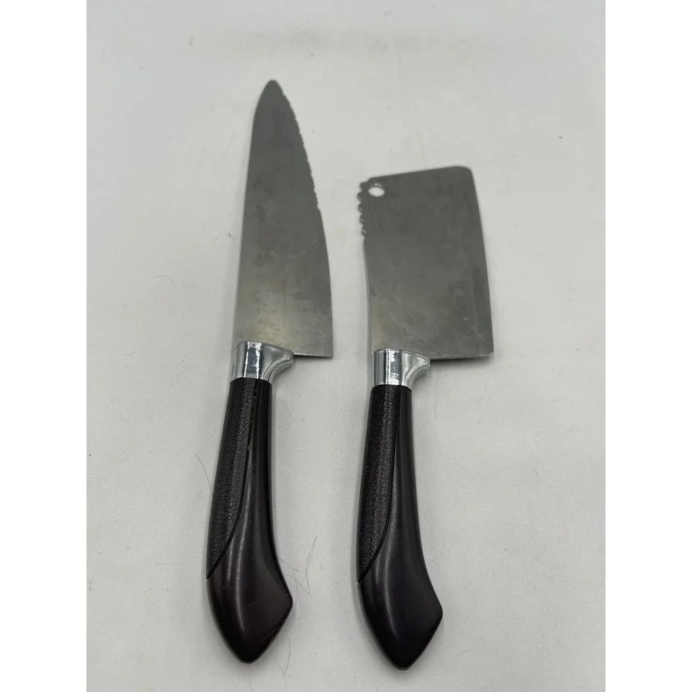 Ginsu Knife Brown Plastic Handle Stainless USA Chef Knife & Meat Cleaver